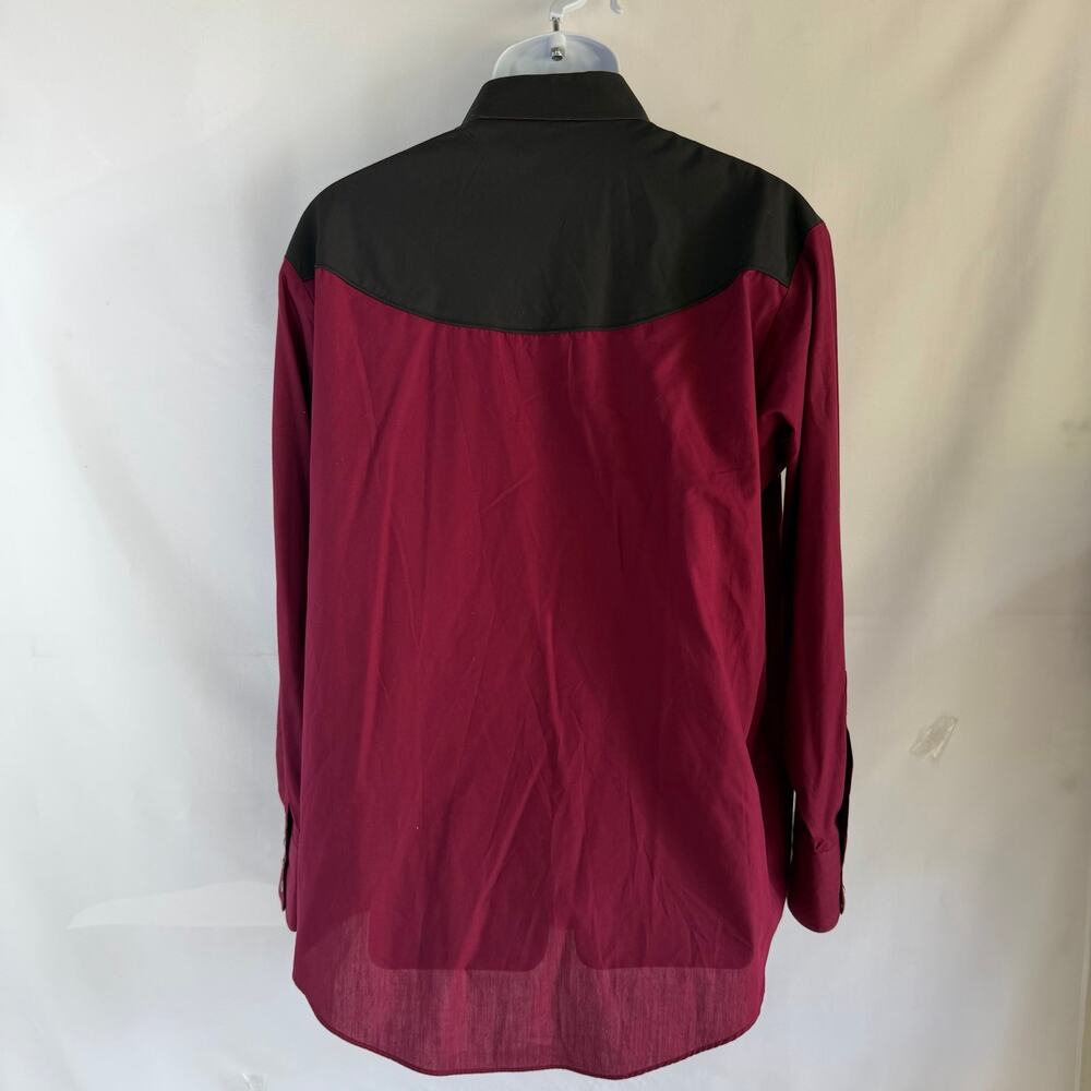 Men’s Vtg Plains western wear pearl snap button down shirt maroon & black large - Picture 5 of 6